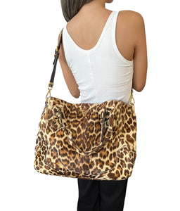 PRADA Vintage Logo 2way Tote Bag Brown Gold Calf Hair Leopard Crossbody Rank AB