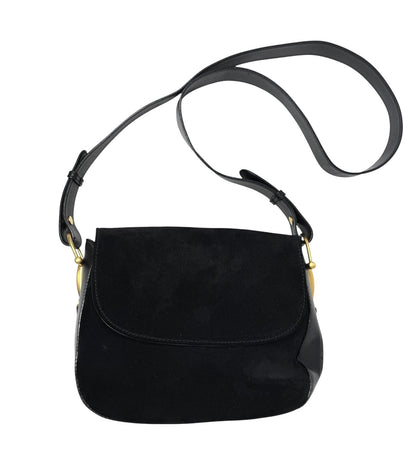 GUCCI Vintage Horsebit Crossbody Shoulder Bag Black Gold Suede Leather 902330