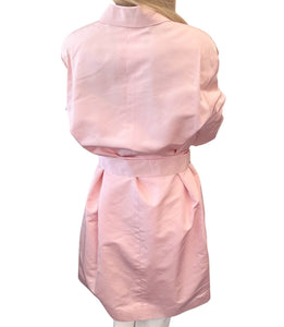CHANEL Vintage 96P CC Logo Trench Coat Jacket #38 Pink Silver Silk Button