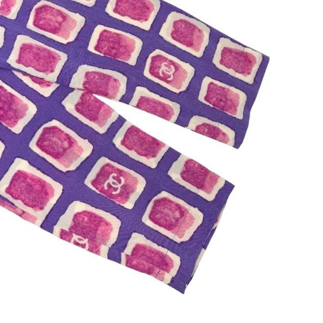 CHANEL Vintage 01P CC Mark Logo Shirt Zip Poket #36 Purple Pink Silk