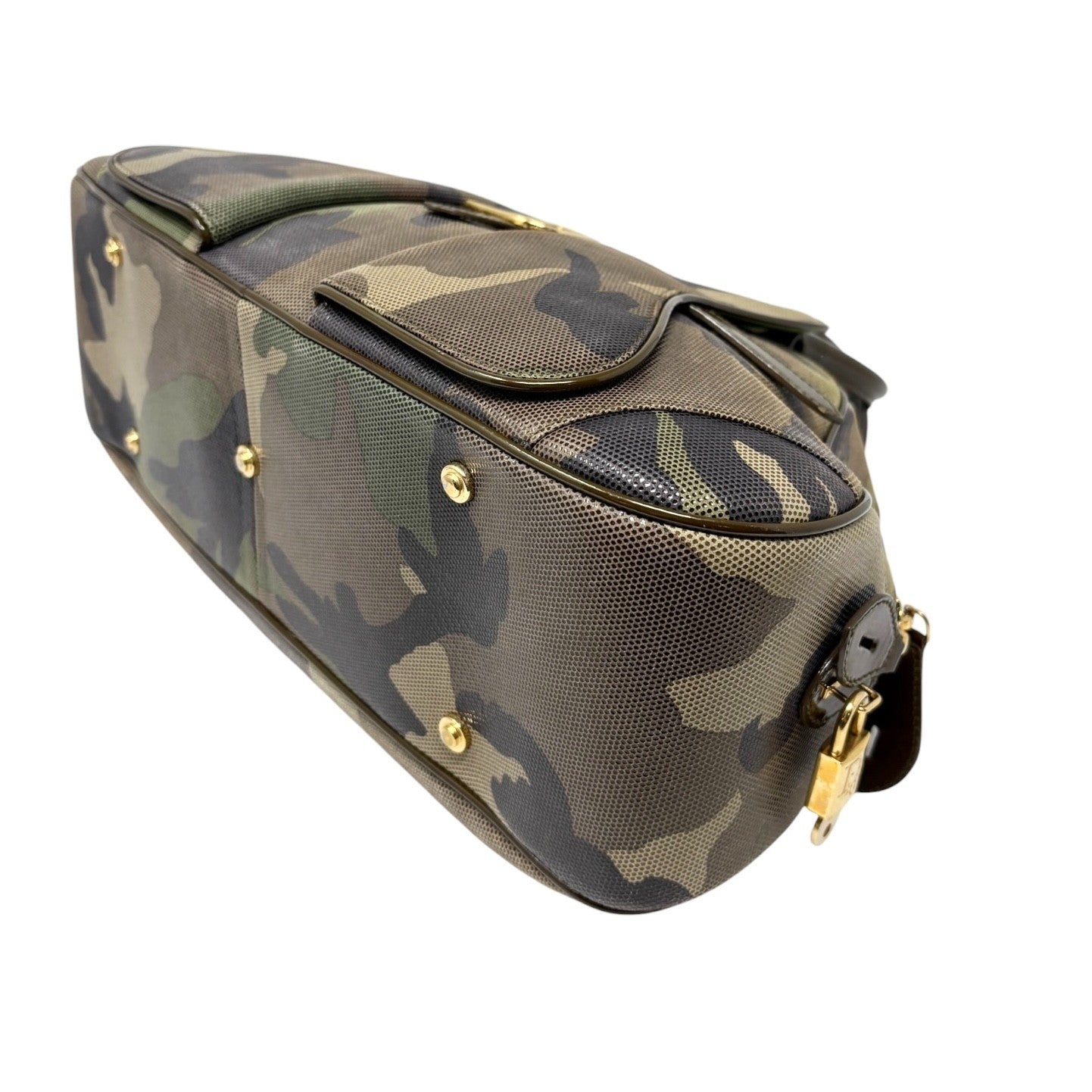 Christian Dior Vintage 2000 Camouflage Double Saddle Bowler Bag Khaki 902423