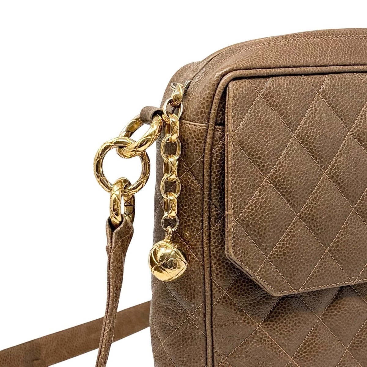 CHANEL Vintage CC Chain Turnlock Quilted Flap Shoulder Bag Brown Leather 902364