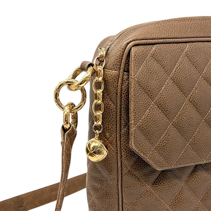 CHANEL Vintage CC Chain Turnlock Quilted Flap Shoulder Bag Brown Leather 902364