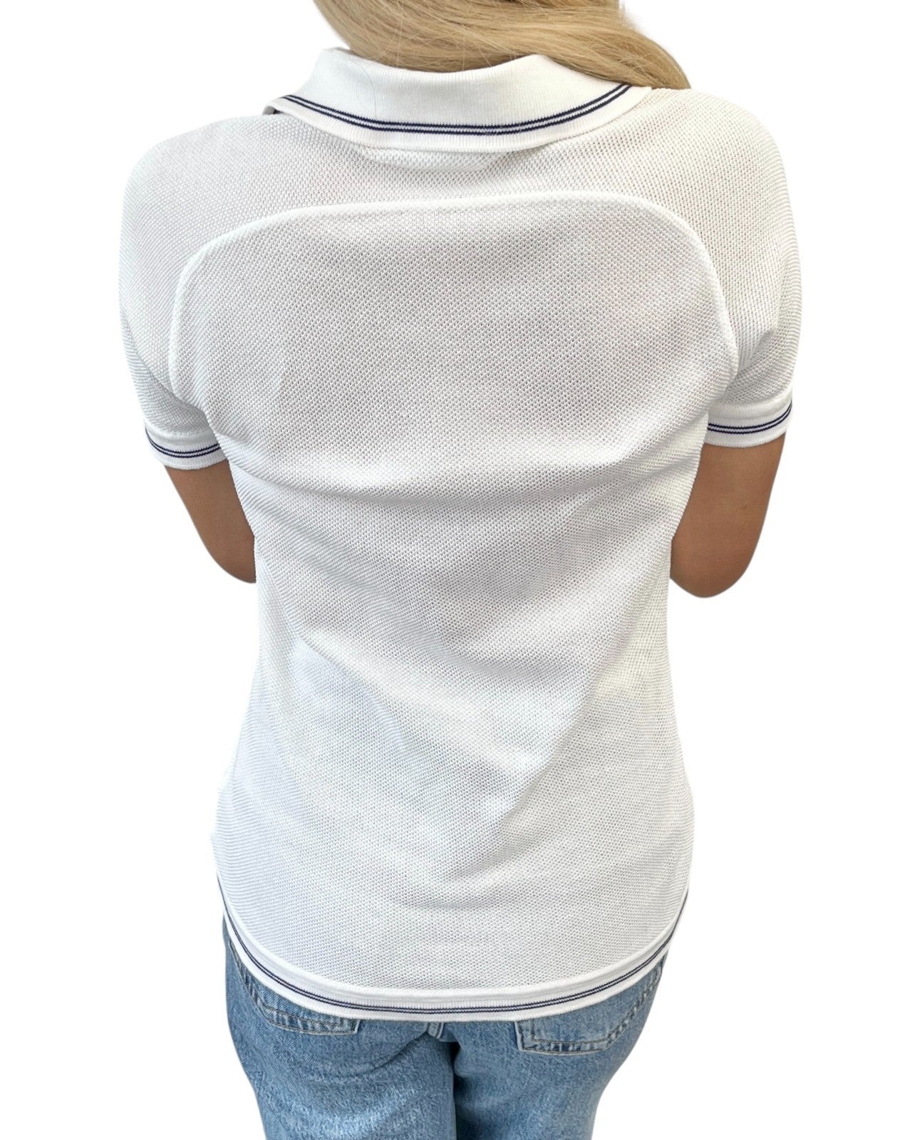 CHANEL Sport Vintage 05P CC Tennis Racket Polo T-shirt Top #42 White Cotton