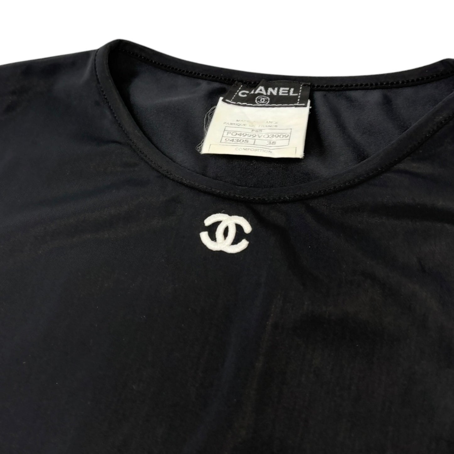 CHANEL Vintage P95 CC Logo Cropped Tank Top #38 Sleeveless Black White 901964