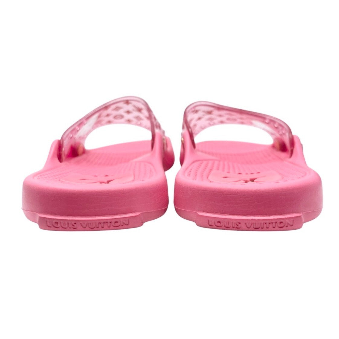 LOUIS VUITTON Vintage Lv Logo Monogram Beach Sandals #36-36.5 Pink Gold Rubber