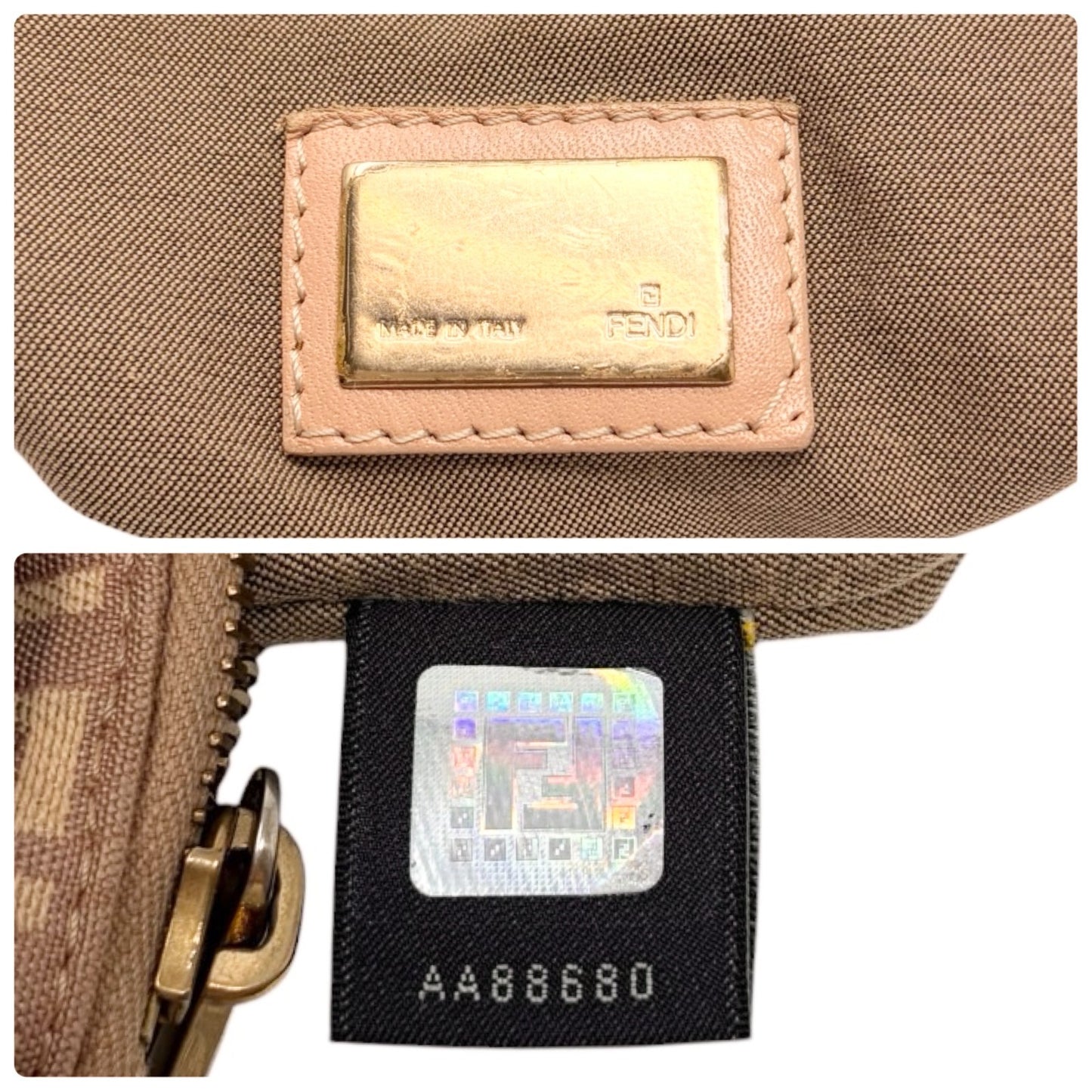 FENDI Vintage FF Logo Zucchino Monogram Tote Hand Bag Pink Beige 902445