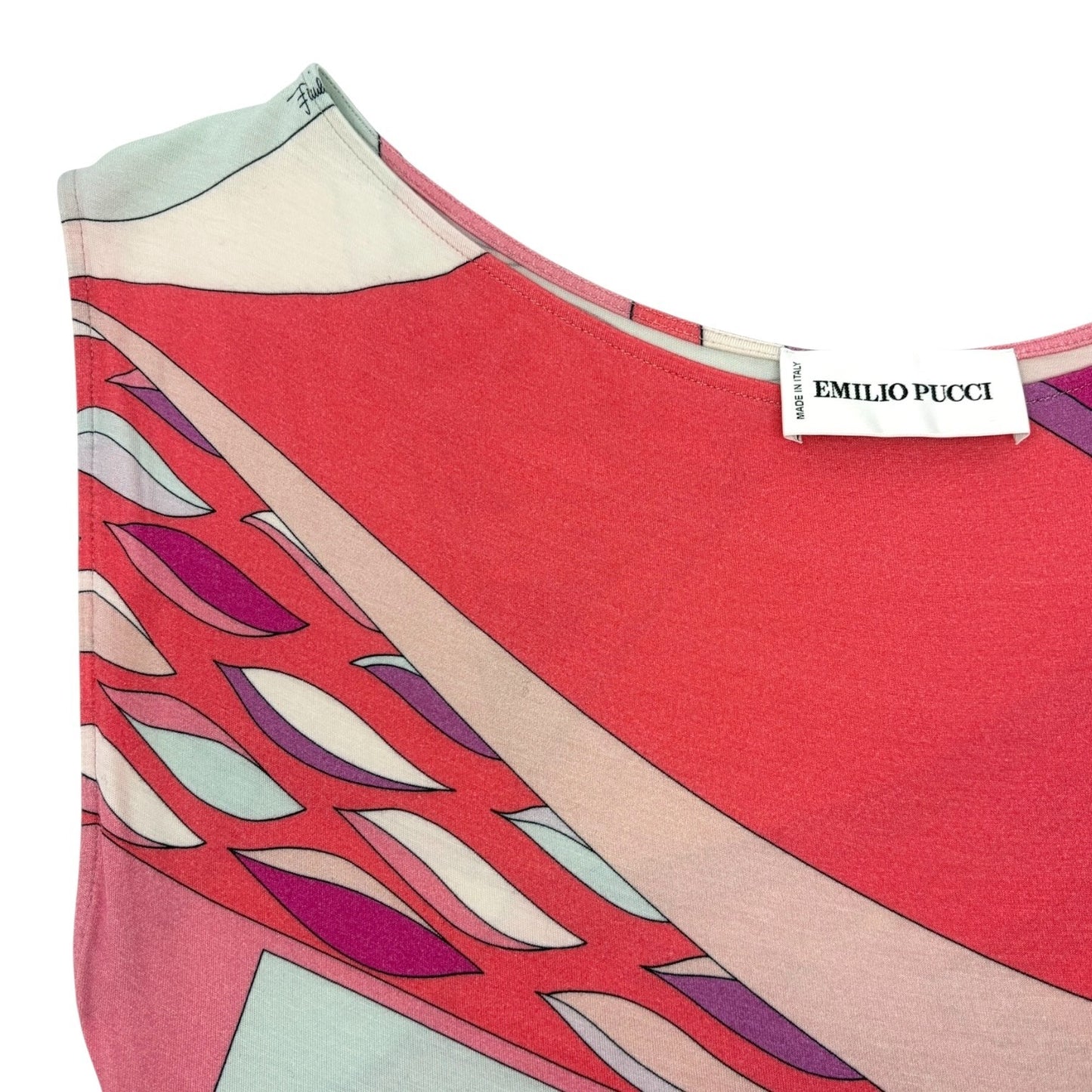 EMILIO PUCCI Vintage Multicolor Abstract Print Asymmetric Midi Dress #34 Pink