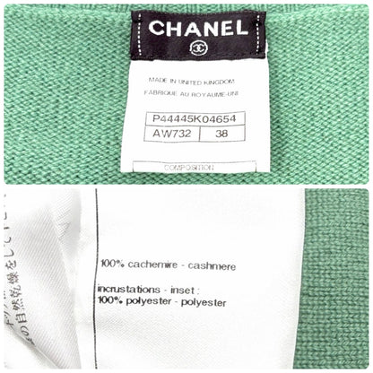 CHANEL Vintage P44445 CC Logo Turnlock Cashmere Knit Sweater Dress #38 Green