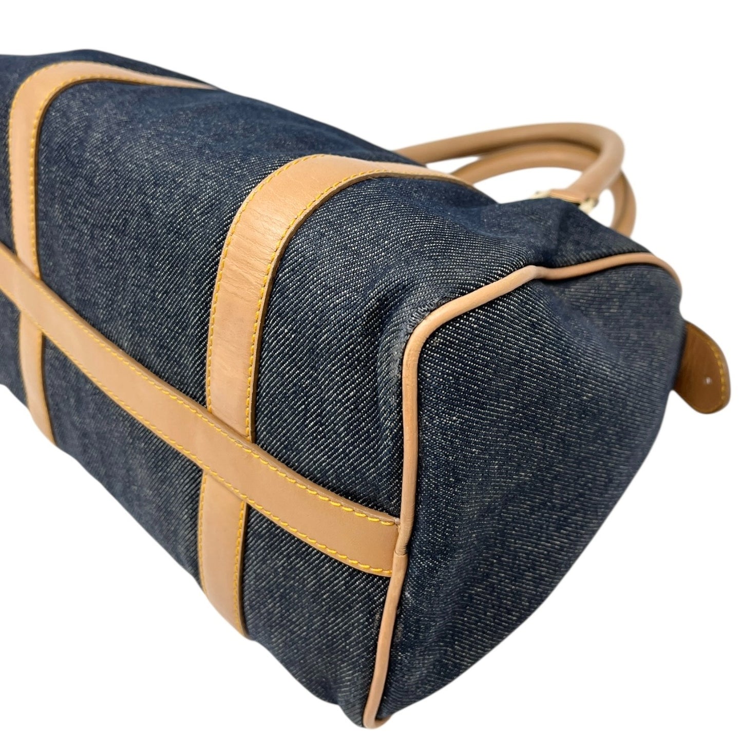 Christian Dior Vintag 2002 D Charm Denim Mini Boston Bag Blue Beige Gold