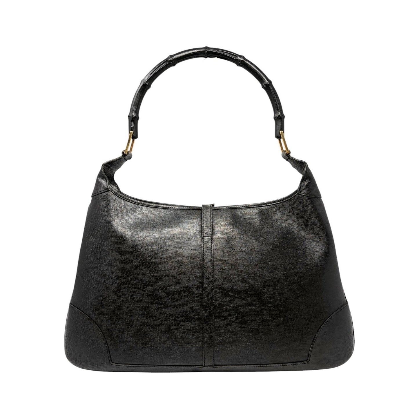GUCCI Vintage Bamboo Jackie Hobo Shoulder Bag Black Gold Leather 902435