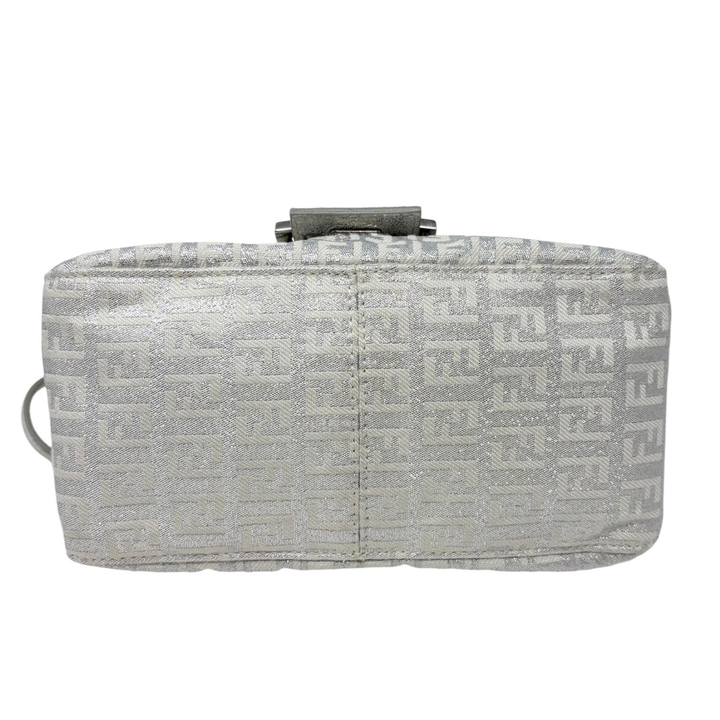 FENDI Vintage FF Zucchino Mini Mamma Baguette Shoulder Bag White Silver 902293