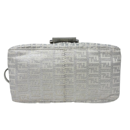 FENDI Vintage FF Zucchino Mini Mamma Baguette Shoulder Bag White Silver 902293