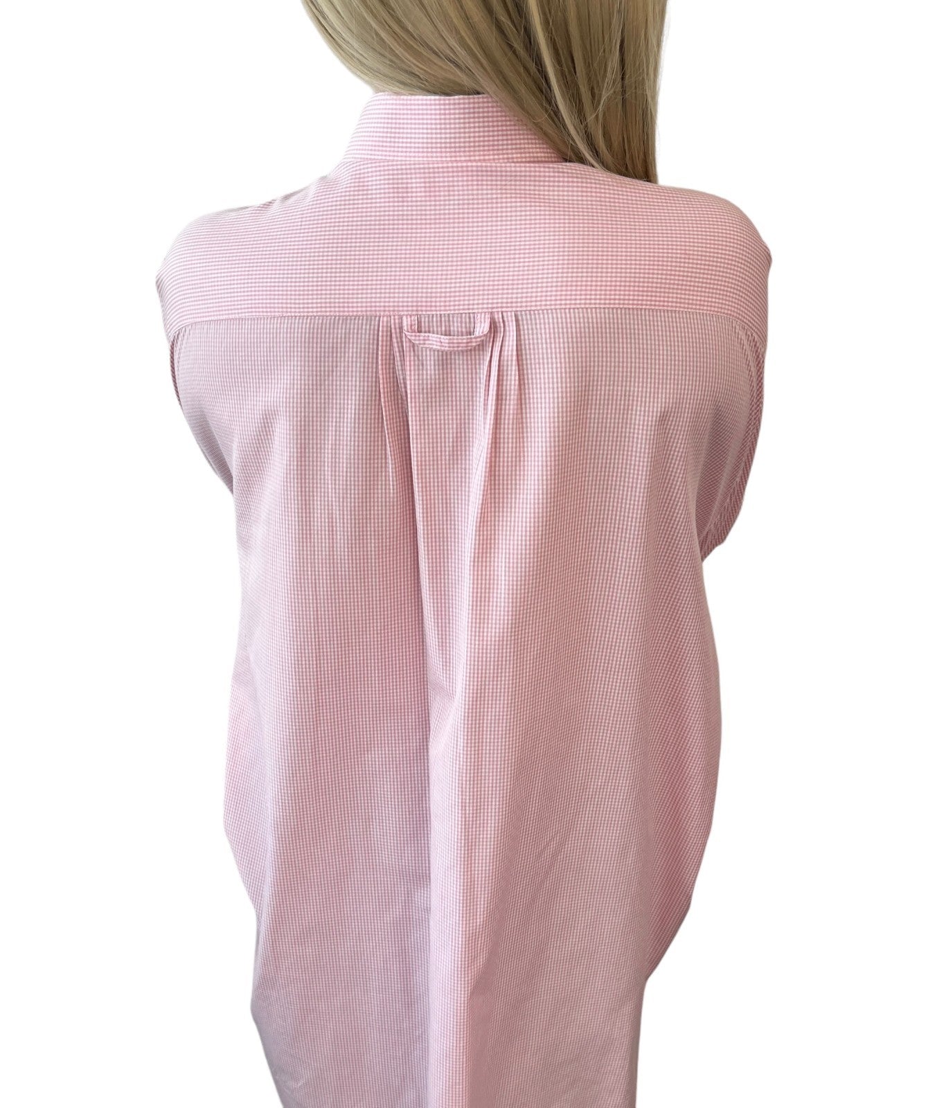 CHANEL Vintage CC Logo Gingham Check Button Up Shirt Top Pink  Cotton 901849
