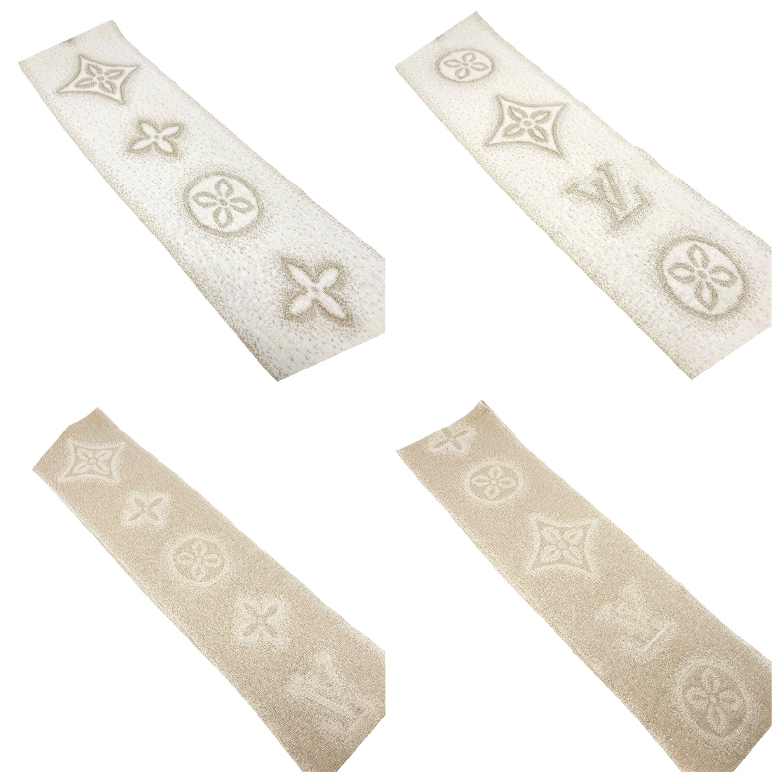 LOUIS VUITTON Vintage Monogram Shine Fox Fur Knit Scarf Shawl Cream Cashmere