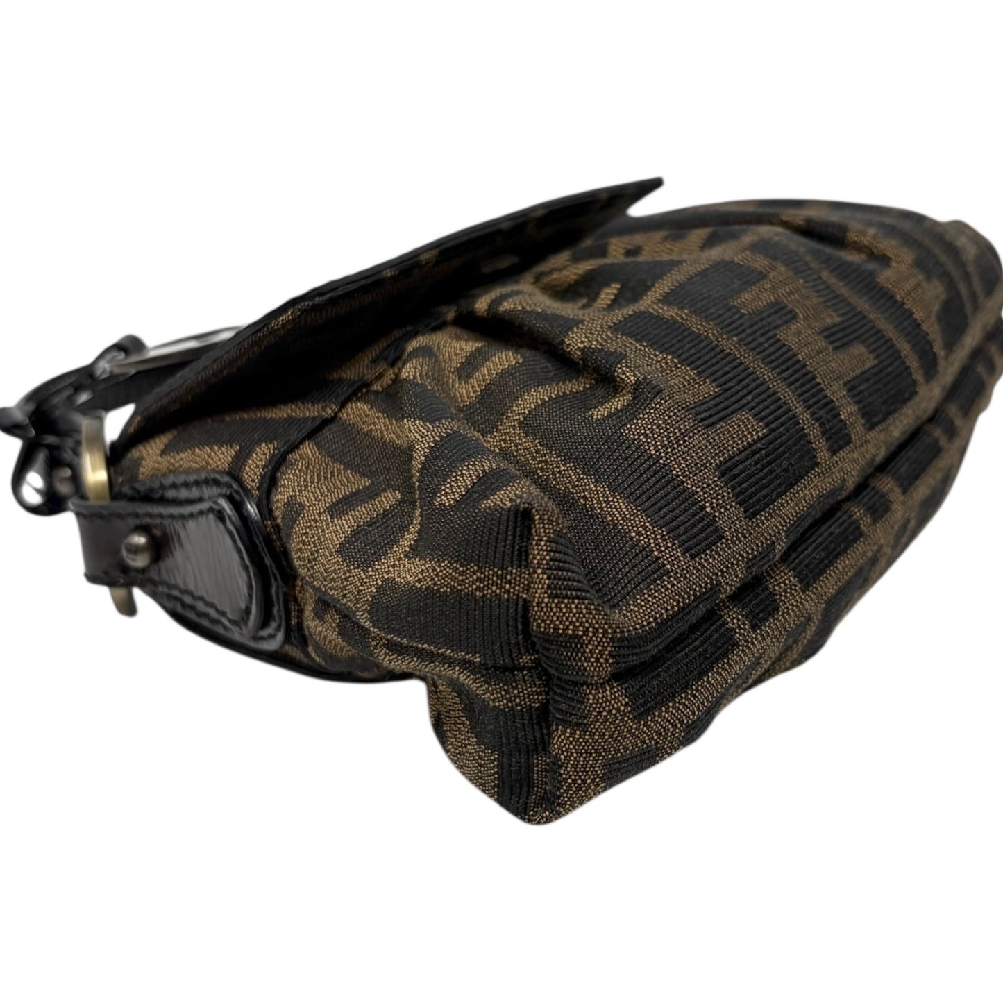FENDI Vintage Zucca Monogram Logo Charm Canvas Mini Chef Bag Brown Pochette