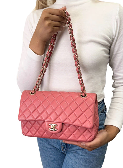 CHANEL Vintage CC Logo Quilted Double Chain 2way Bag Pink Gold Leather 902959