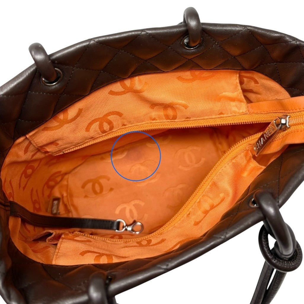 CHANEL Vintage Cambon Line CC Logo Quilted Tote Bag Brown Beige Leather 901900
