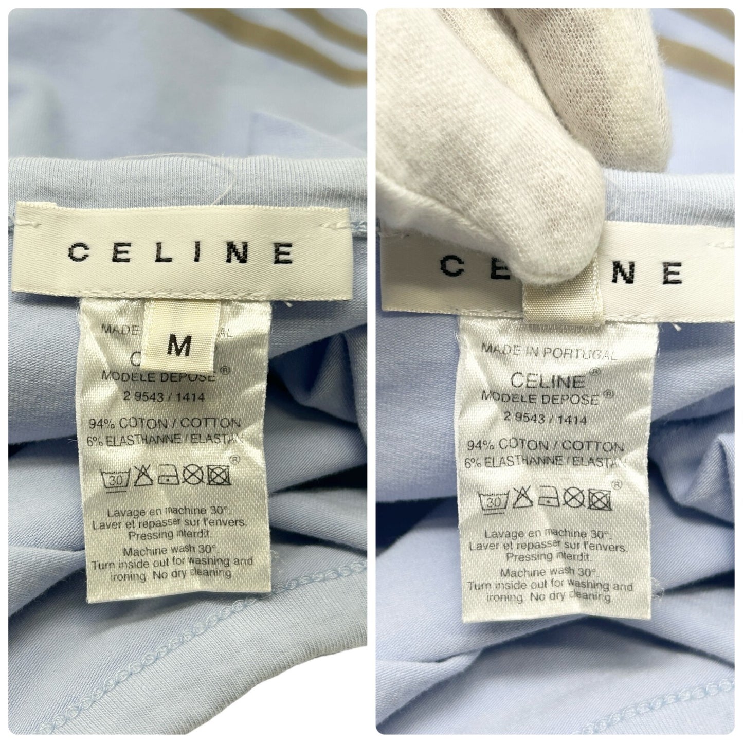 CELINE Vintage Logo Tank Top #M Camisole Blue Gray Cotton Pocket Rank AB