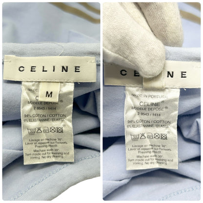 CELINE Vintage Logo Tank Top #M Camisole Blue Gray Cotton Pocket Rank AB