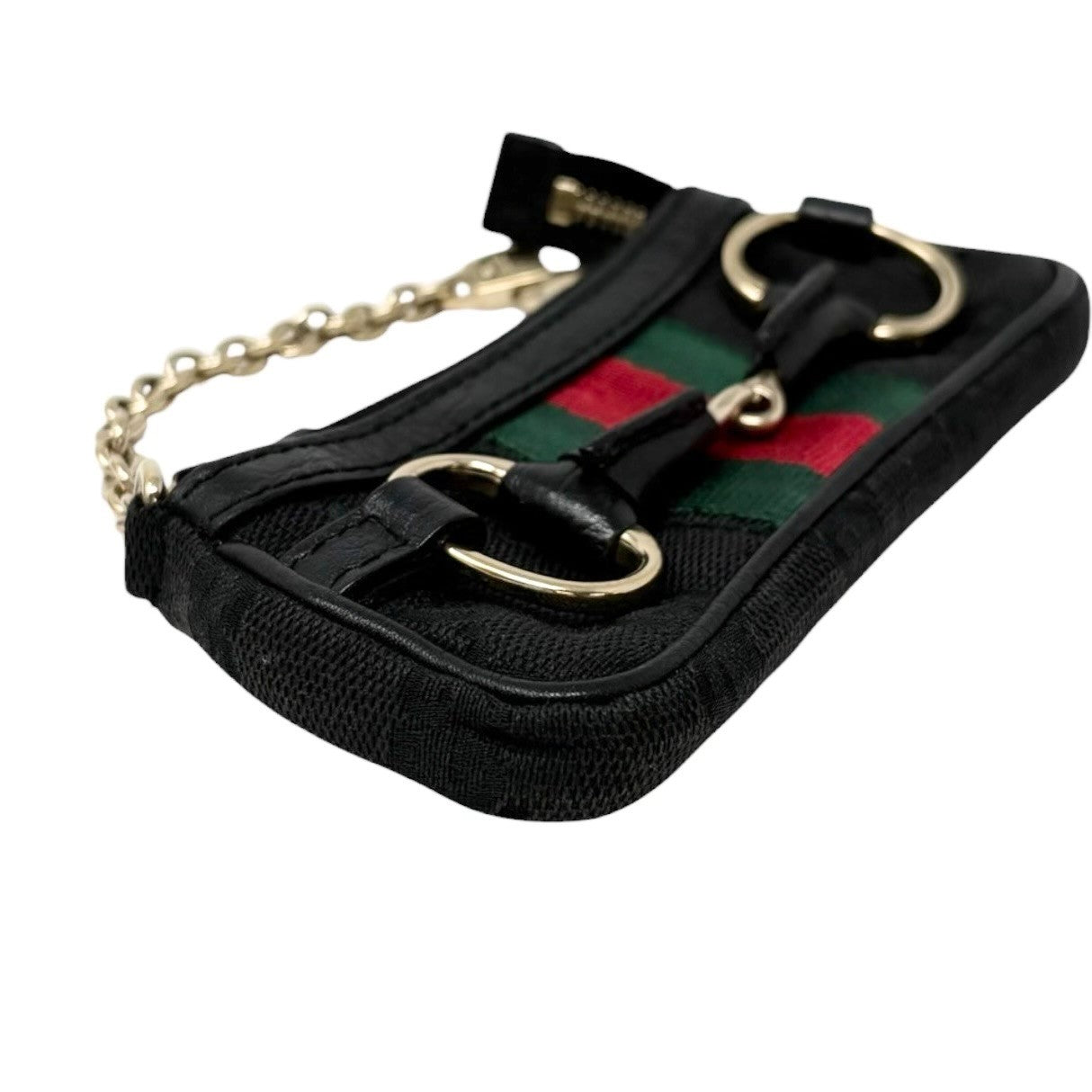 GUCCI Vintage GG Web Strip Horsebit Micro Pouch Coin Purse Black Silver 902279