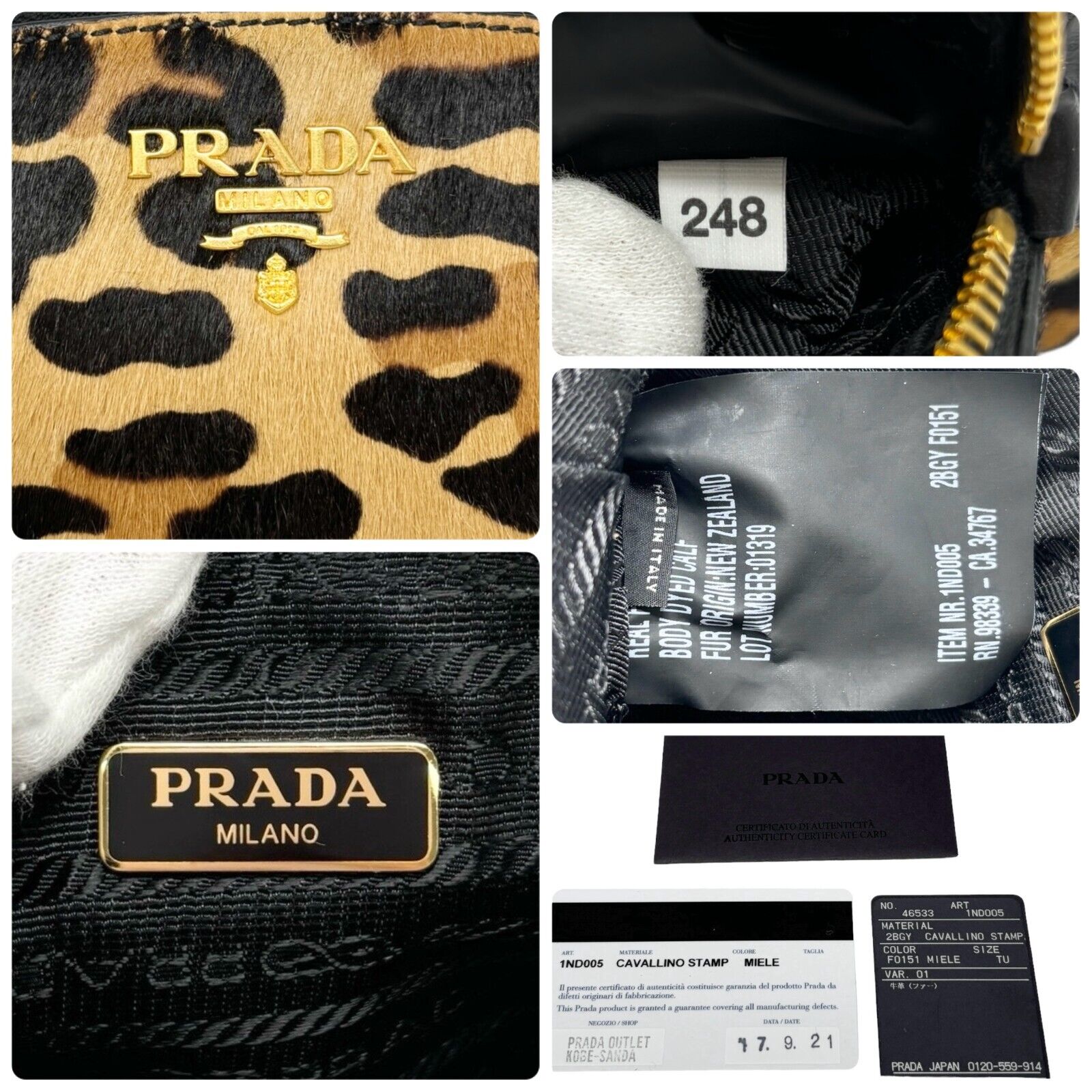 PRADA Vintage Logo Leopard Pouch Mini Purse Brown Gold Calf Hair Rank AB