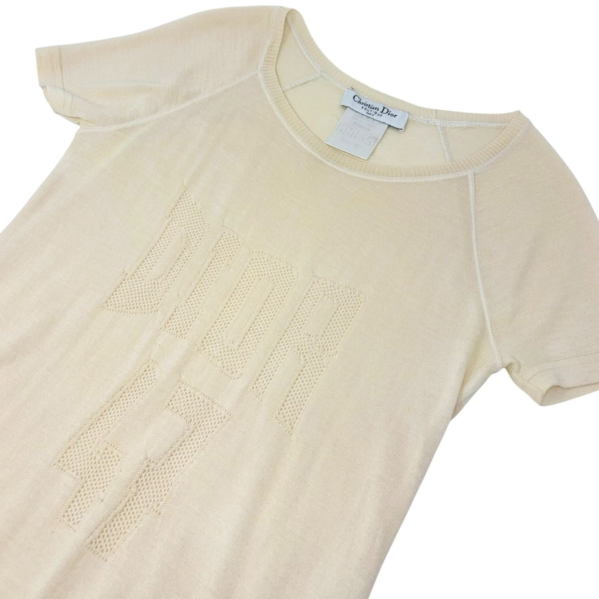 Christian Dior Vintage 2005 Knit T-shirt Top #38 Yellow Cream Wool 902813