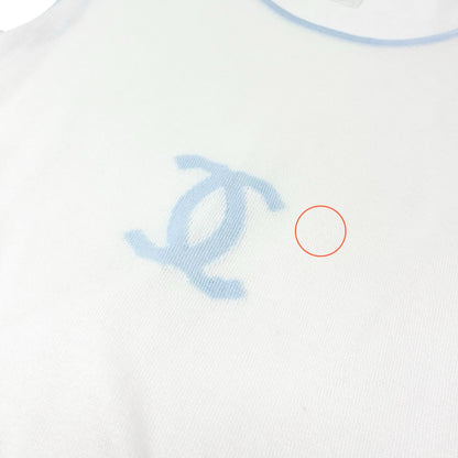 CHANEL Vintage 00S CC Logo Knit Tank Top #42 Sleeveless Blue White 901947