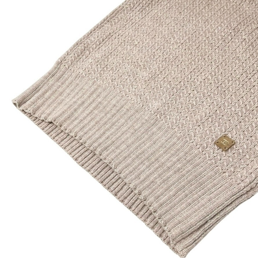 CHANEL Vintage 01A CC Logo Turtleneck Knit Top #42 Pink Beige Wool Sleeveless