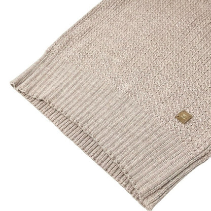 CHANEL Vintage 01A CC Logo Turtleneck Knit Top #42 Pink Beige Wool Sleeveless