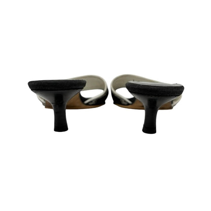 CHANEL Vintage CC Embroidery Logo Sandals Heels #36.5 Black White Canvas 902255