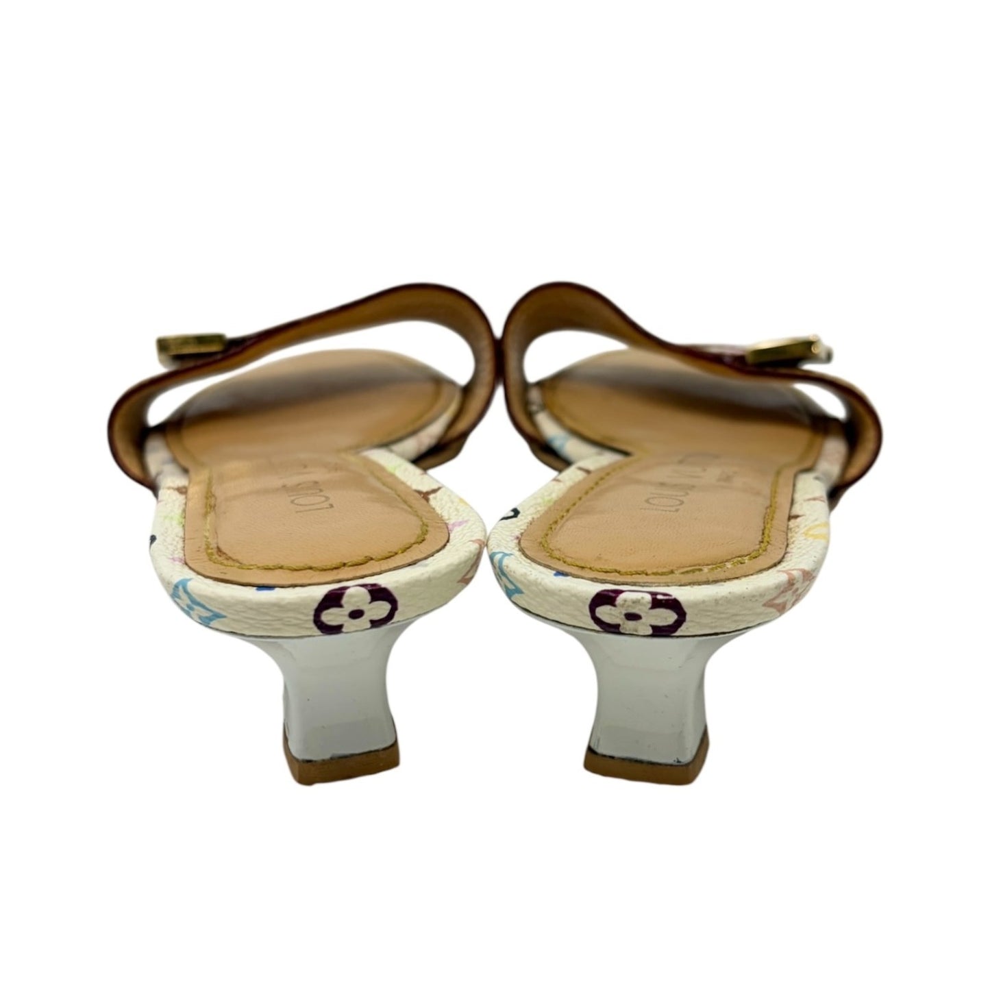 LOUIS VUITTON Vintage Monogram Multicolor Sandals Heels #36 White Beige
