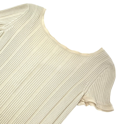 CHANEL Vintage 07P CC Logo Button Rib Knit Top #42 Cotton Beige Gold 106913