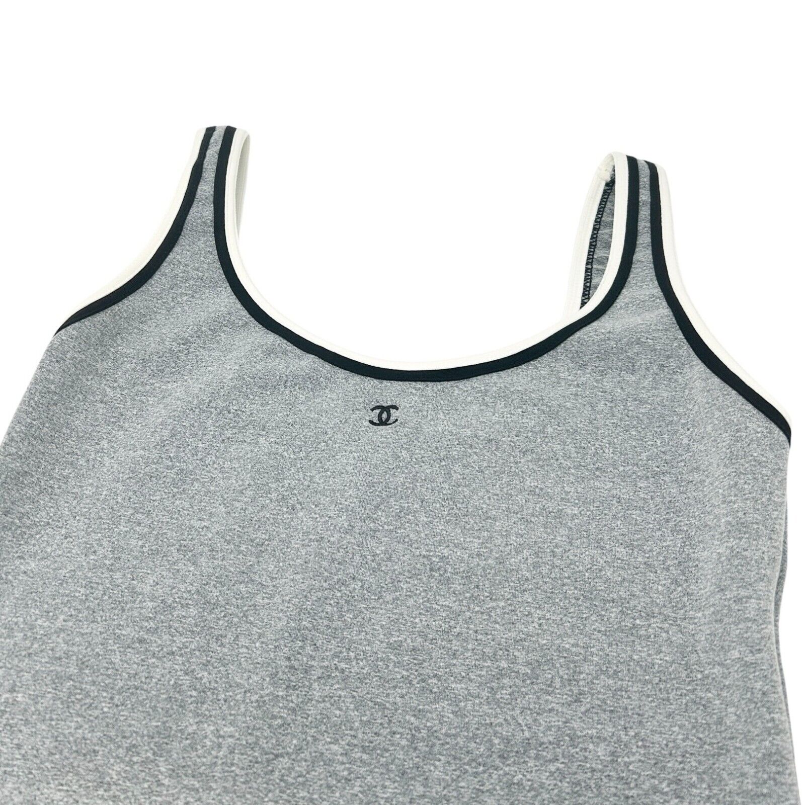 CHANEL Vintage 98P CC Mark Logo Tank Top #38 Camisole Gray Black Nylon