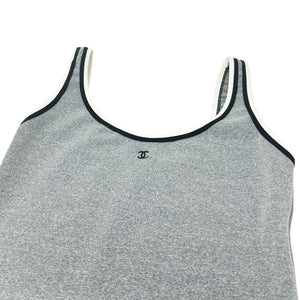 CHANEL Vintage 98P CC Mark Logo Tank Top #38 Camisole Gray Black Nylon