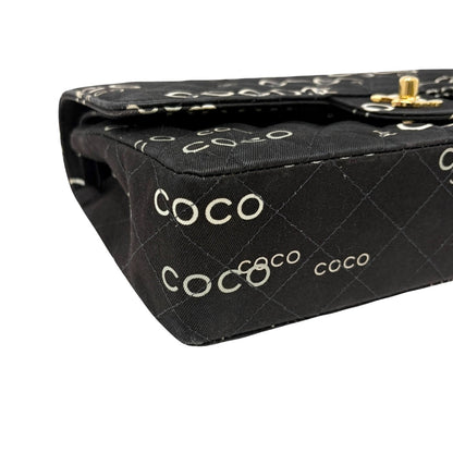 CHANEL Vintage CC Logo Print Turnlock Quilted Chain Shoulder Bag Black 902275