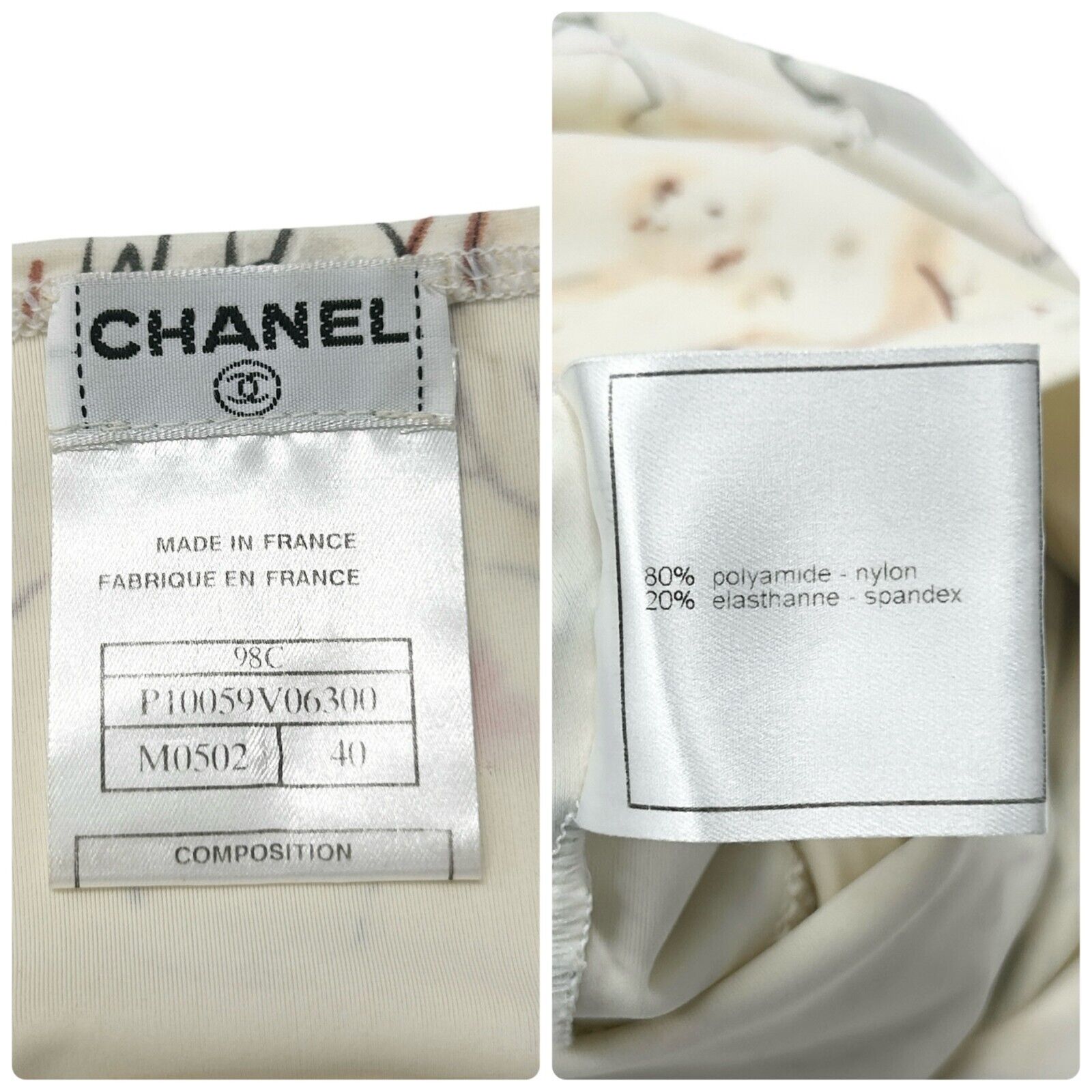 CHANEL Vintage 98C CC Logo Dress #40 One-piece Cream Snap Button Nylon Rank AB