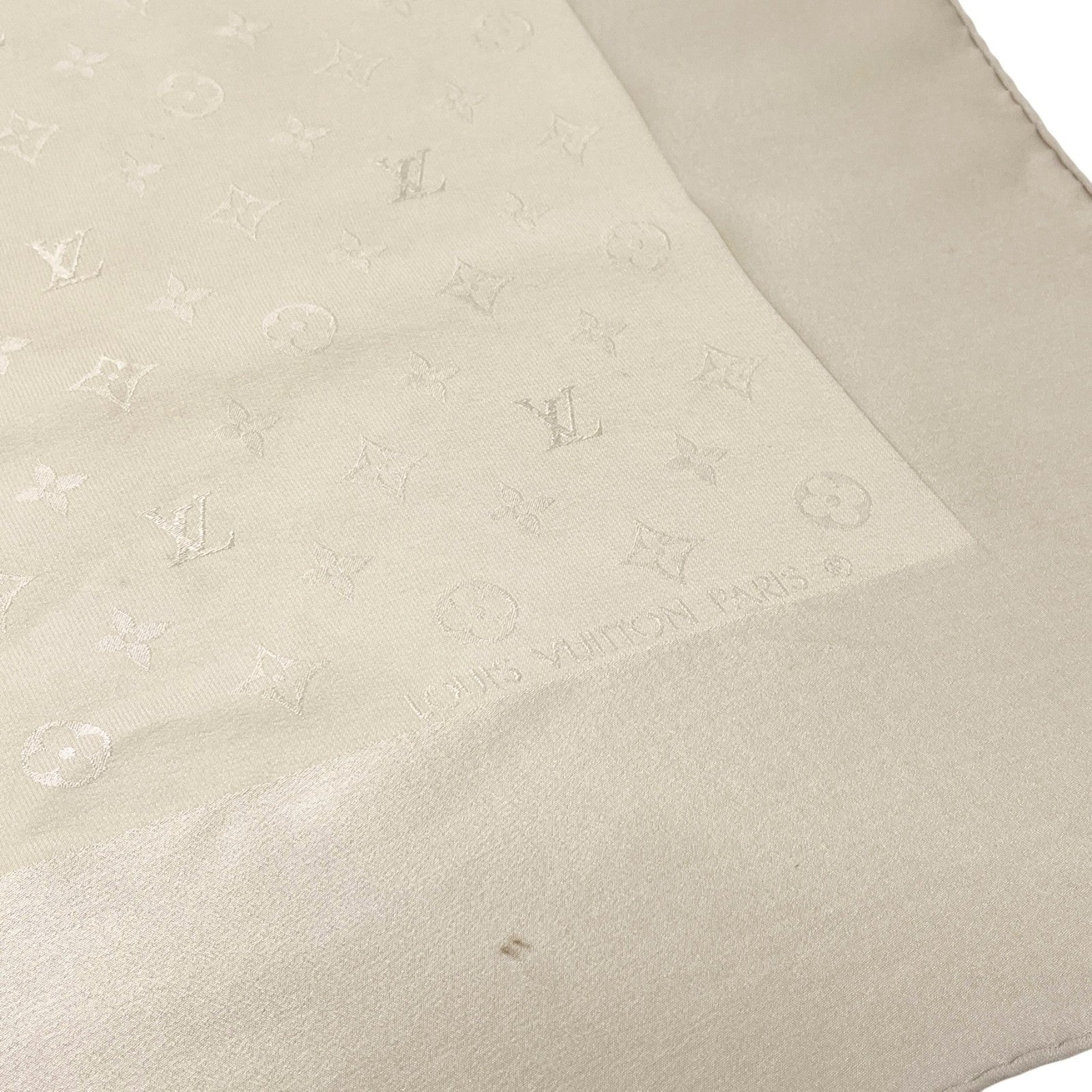 LOUIS VUITTON Vintage LV Monogram Logo Scarf Wrap Shawl Accessory Cream Silk