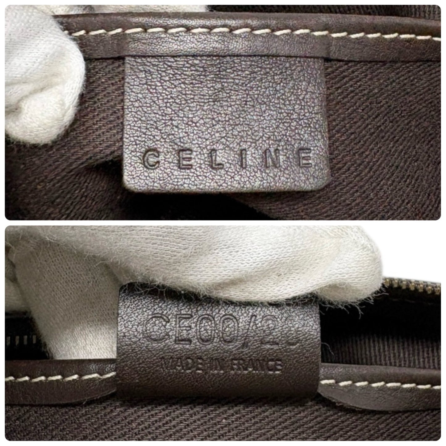 CELINE Vintage Macadam Monogram Shoulder Mini Bag Pochette Brown Canvas Leather