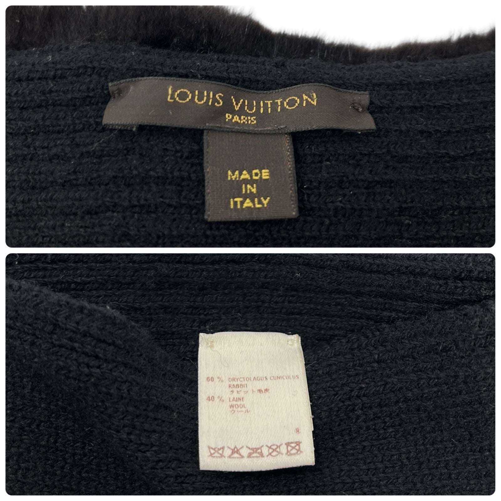 LOUIS VUITTON Vintage LV Logo Muffler Scarf Brown Gray Rabbit Fur Wool