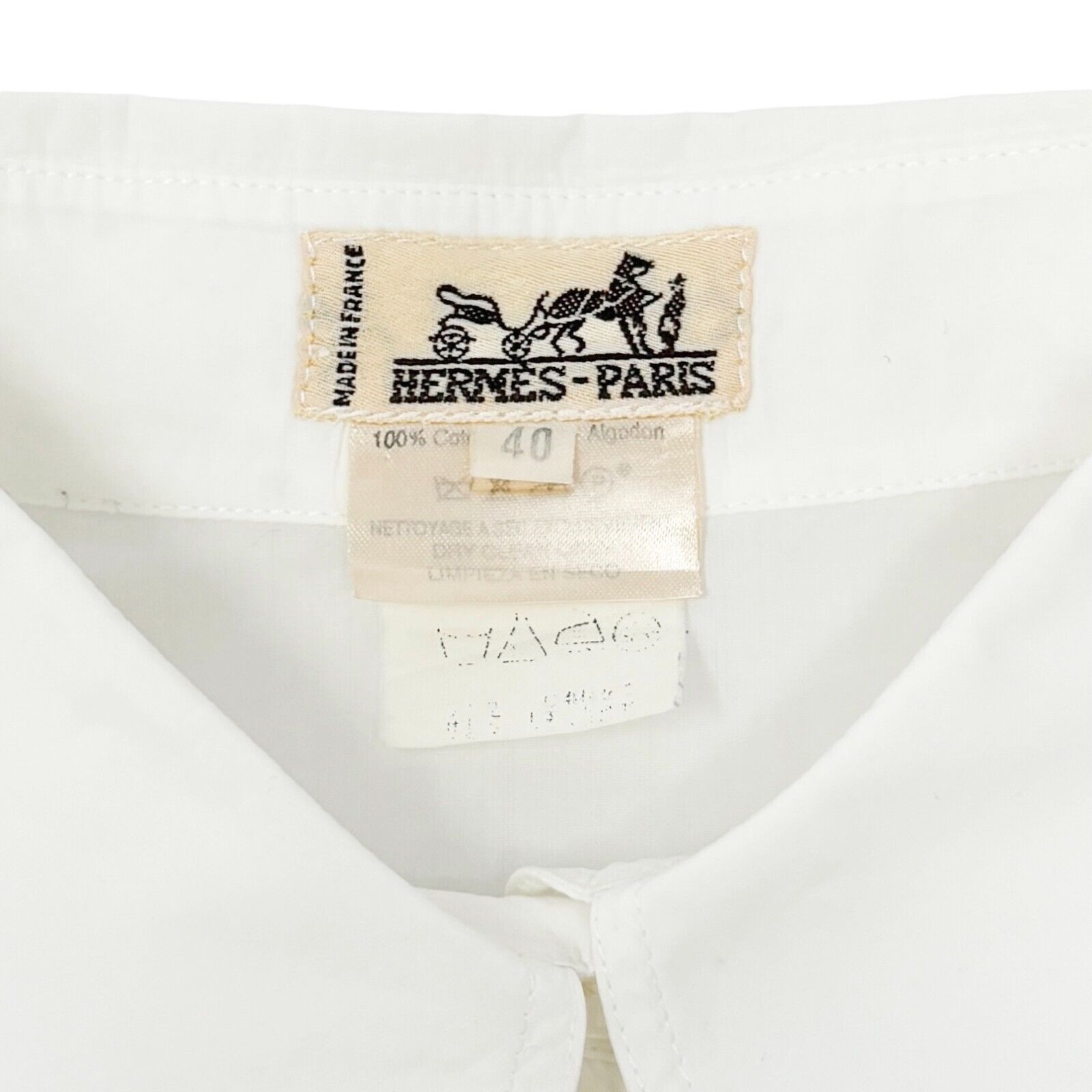 HERMES Vintage Logo Blouse Shirt #40 Top White Long Sleeve Cotton Rank AB