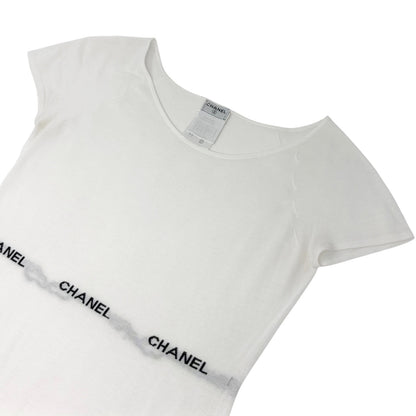 CHANEL Vintage 04P CC T-Shirt Top #38 Short Sleeve White Black Cotton 902579
