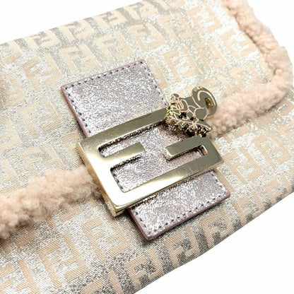 FENDI Vintage Zucchino Squirrel Mamma Baguette Canvas Shoulder Bag Pink 902043