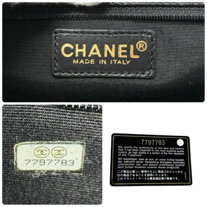CHANEL Vintage CC Logo Icon Print Canvas Shoulder Bag Pochette Dark Blue Chain
