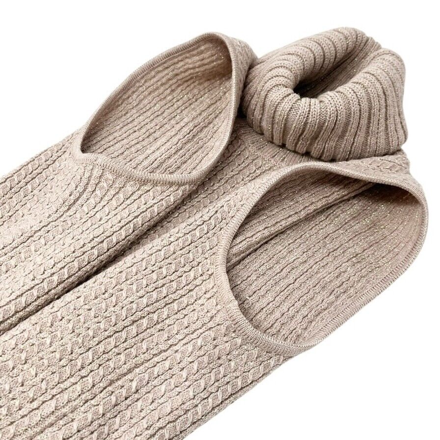 CHANEL Vintage 01A CC Logo Turtleneck Knit Top #42 Pink Beige Wool Sleeveless