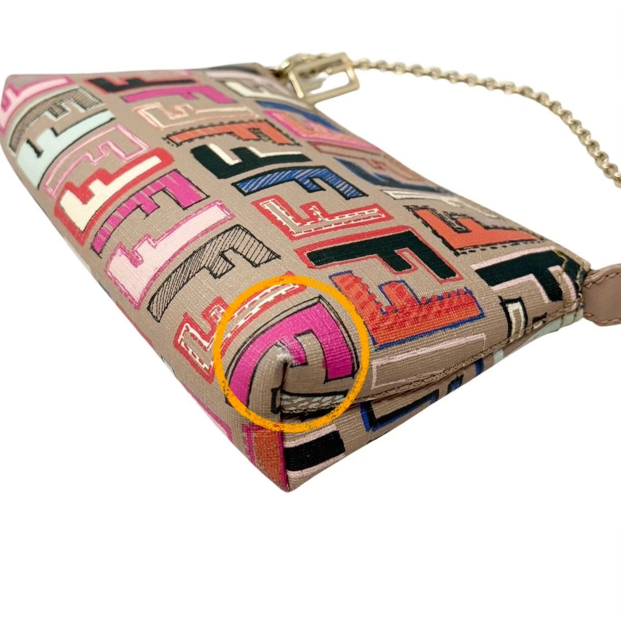 FENDI Vintage Zucca FF Monogram Chain Bag Pochette Beige Multicolor 901881
