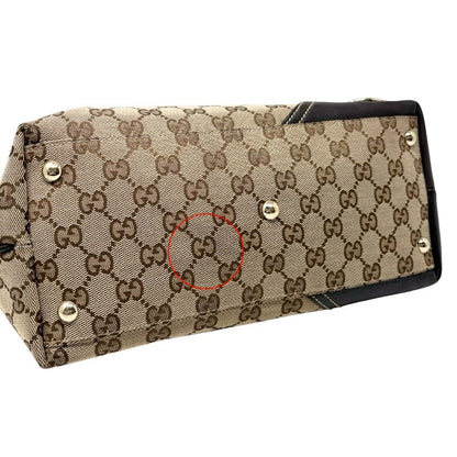 GUCCI Vintage GG Monogram Tote Shoulder Bag Brown Beige Canvas Leather 902829