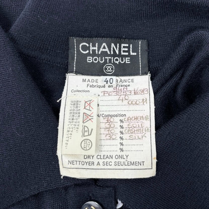 CHANEL Vintage 94A CC Button Cashmere Long Cardigan #40 Dark Blue Gold 902012