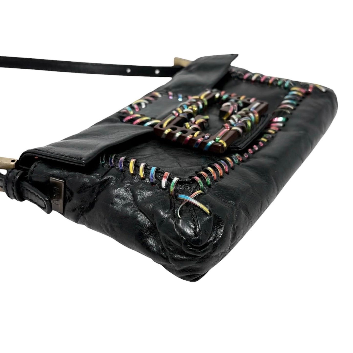 FENDI Vintage Mamma Baguette Multicolor Whipstitch Mini Bag Black 901874