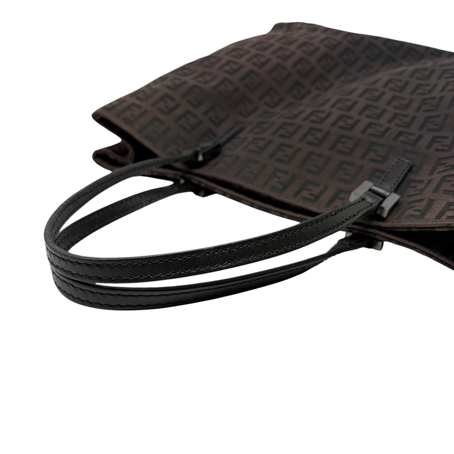 FENDI Vintage FF Logo Zucchino Monogram Tote Hand Bag Brown Black 902444